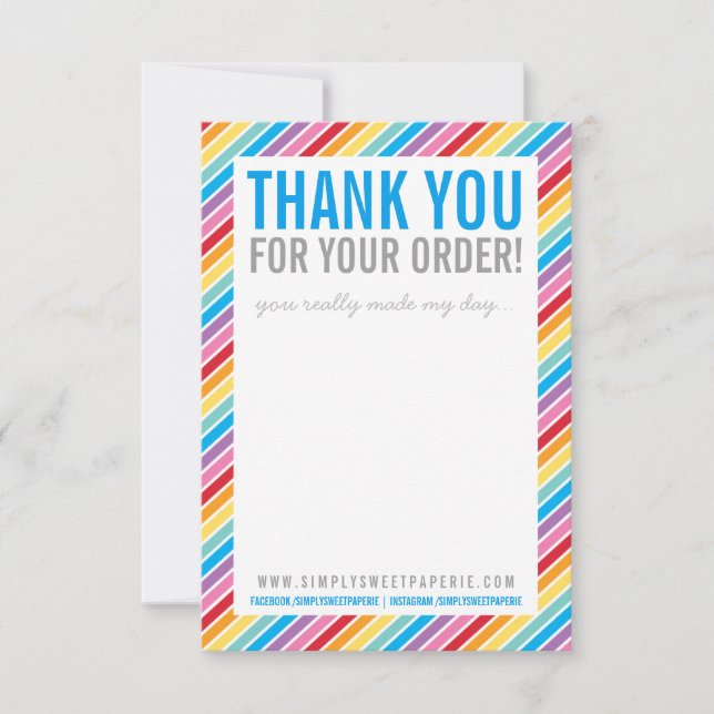 BUSINESS THANK YOU bright colourful rainbow stripe (Front)