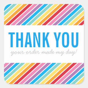 BUSINESS THANK YOU bright colourful rainbow stripe Square Sticker