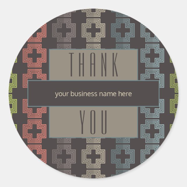 Business Thank You Brown Colourful Geometric Classic Round Sticker (Front)