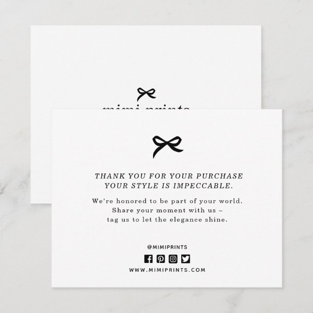 business thank you card, bow elegant simple  enclosure card (Front/Back)
