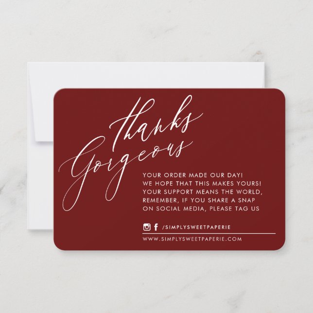 BUSINESS THANK YOU chic calligraphy maroon red (Front)