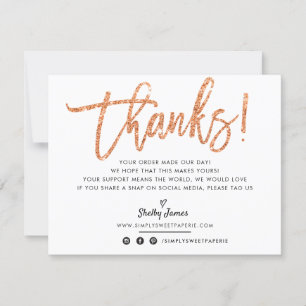 BUSINESS THANK YOU chic copper glitter script Card