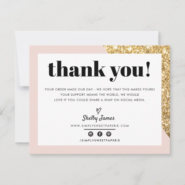 BUSINESS THANK YOU chic glam gold blush pink LOGO (Front)