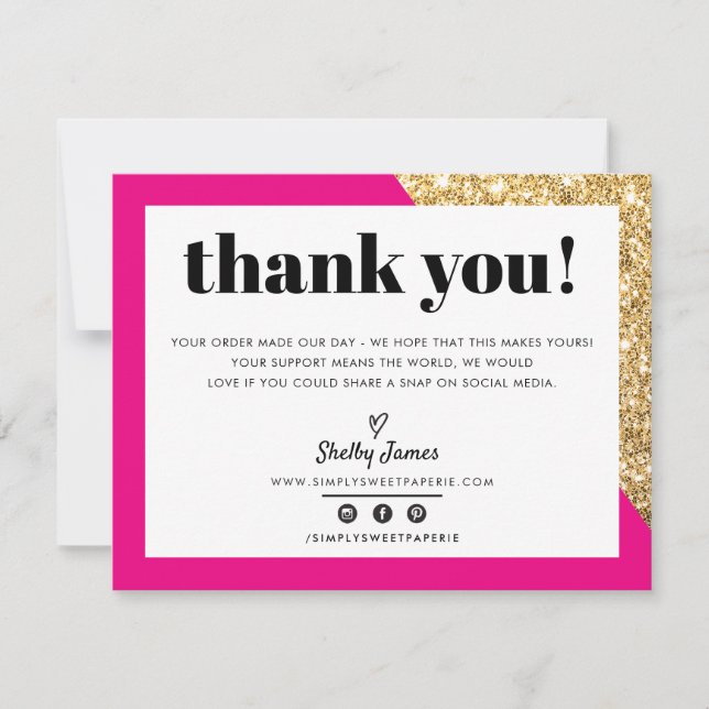 BUSINESS THANK YOU chic glam gold bright pink LOGO (Front)
