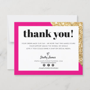BUSINESS THANK YOU chic glam gold bright pink LOGO Card