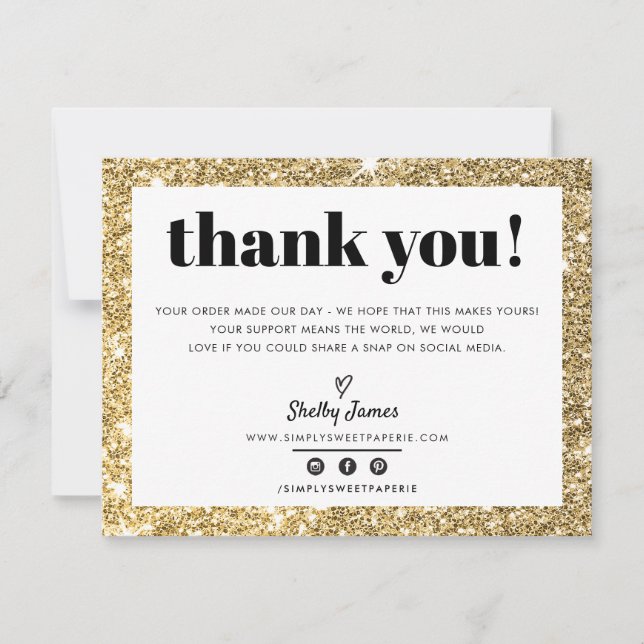 BUSINESS THANK YOU chic glam gold glitter LOGO (Front)