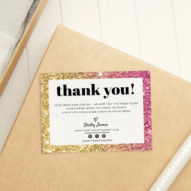 BUSINESS THANK YOU chic glam gold pink glitter Card (Creator Uploaded)