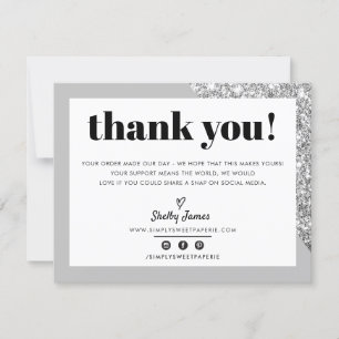 BUSINESS THANK YOU chic glam grey silver LOGO Card