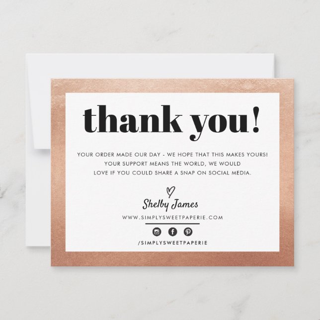 BUSINESS THANK YOU chic glam rose gold LOGO Card (Front)