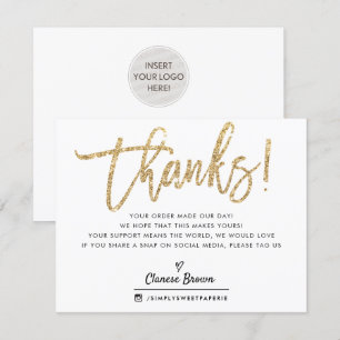 BUSINESS THANK YOU chic gold glitter instagram Card