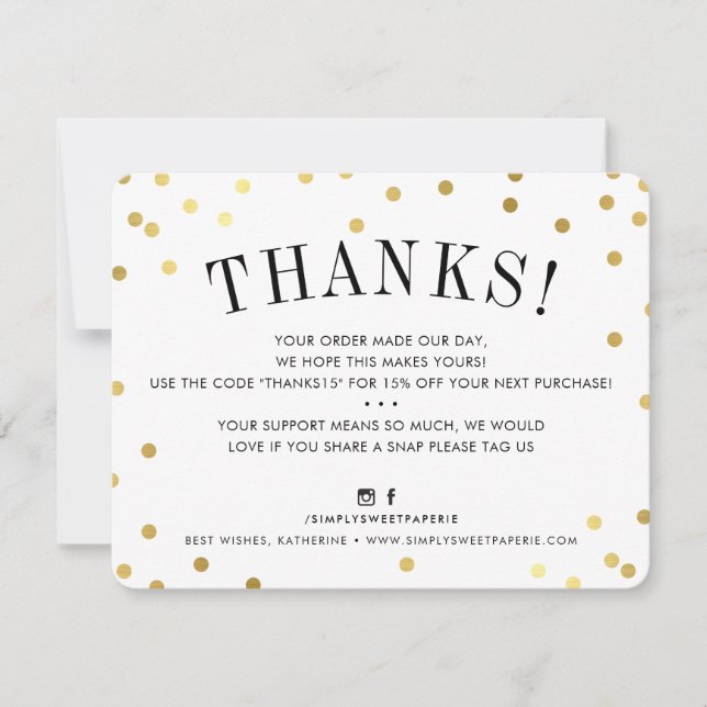 BUSINESS THANK YOU chic gold spots modern Invitation (Front)