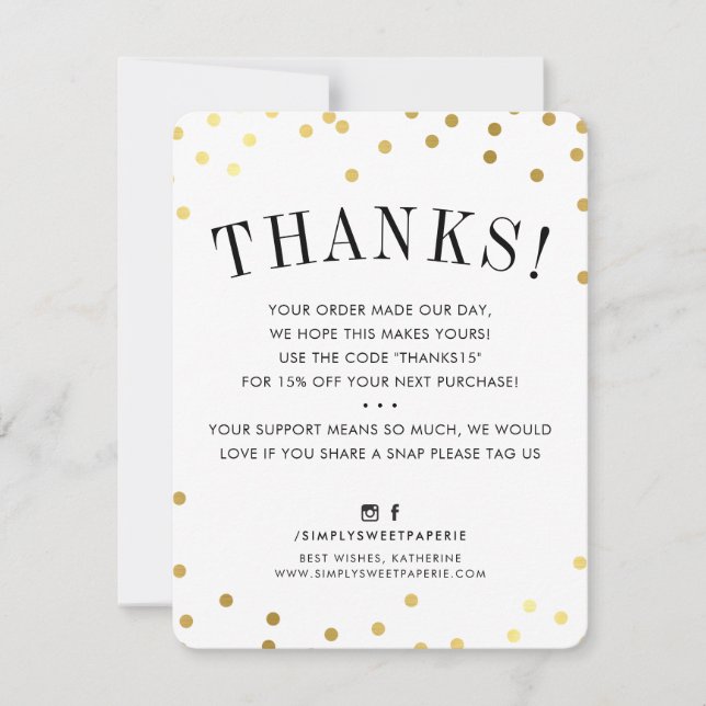 BUSINESS THANK YOU chic gold spots modern Invitation (Front)