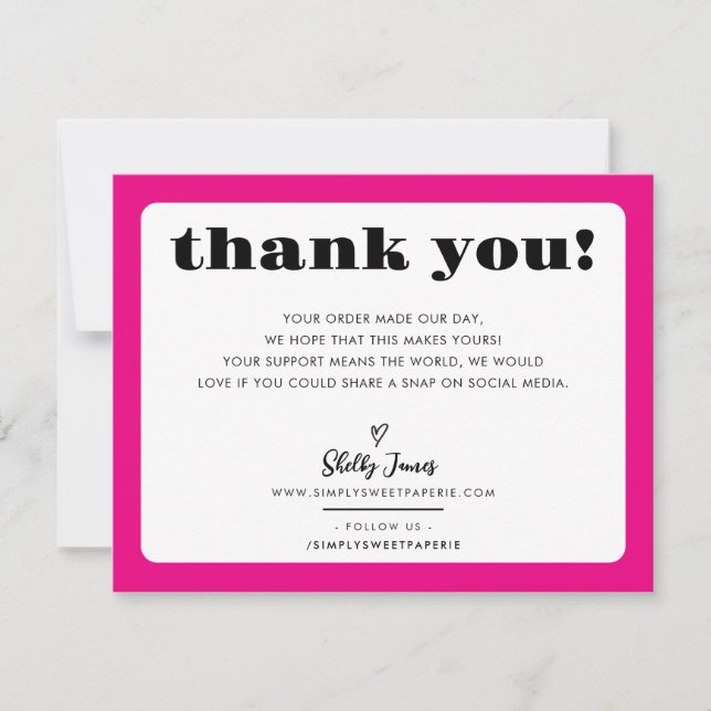 BUSINESS THANK YOU chic logo modern fuschia pink Card (Front)