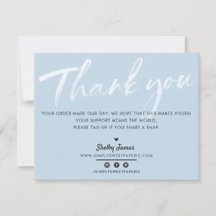 BUSINESS THANK YOU chic modern baby blue white ink Card