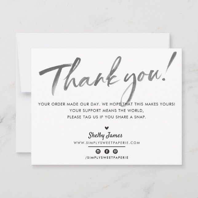 BUSINESS THANK YOU chic modern black ink white Card (Front)