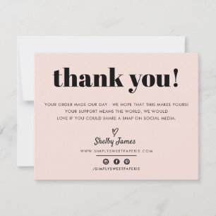 BUSINESS THANK YOU chic modern blush pink LOGO Card