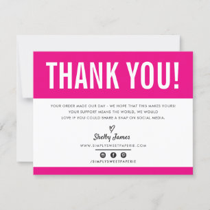 BUSINESS THANK YOU chic modern bright pink LOGO Card