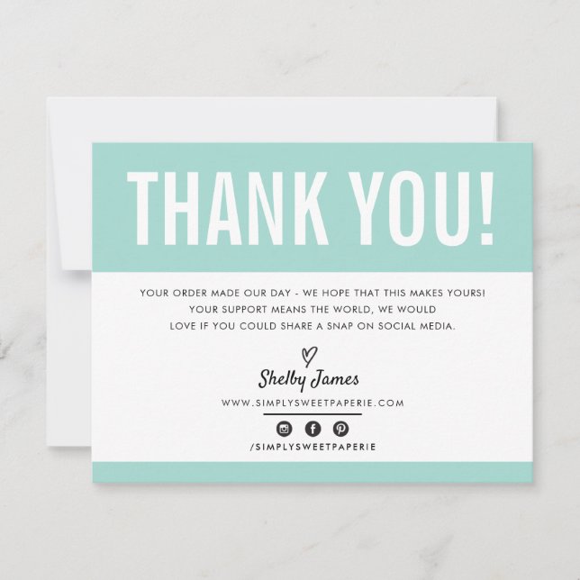 BUSINESS THANK YOU chic modern cute mint LOGO (Front)