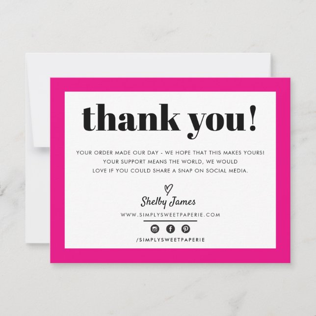 BUSINESS THANK YOU chic modern hot pink LOGO (Front)