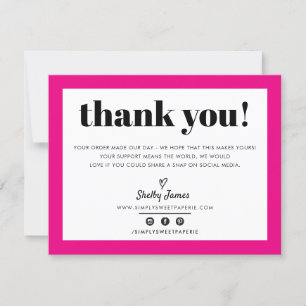 BUSINESS THANK YOU chic modern hot pink LOGO Card