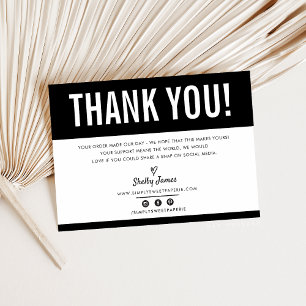 BUSINESS THANK YOU chic modern plain black LOGO Card
