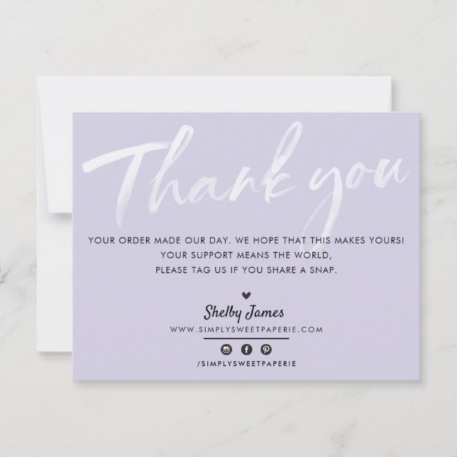 BUSINESS THANK YOU chic modern purple white ink Card (Front)
