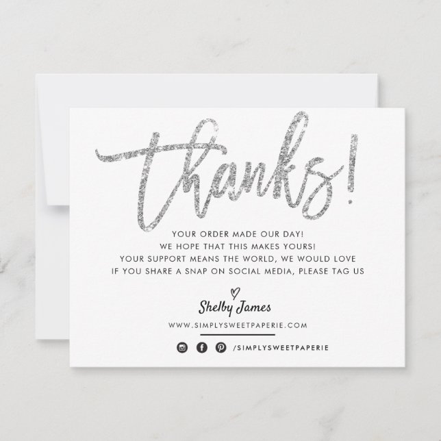 BUSINESS THANK YOU chic silver glitter script (Front)