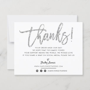 BUSINESS THANK YOU chic silver glitter script Card