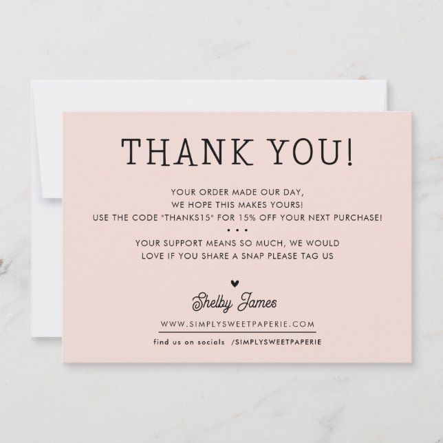 BUSINESS THANK YOU chic simple modern blush pink Card (Front)