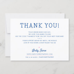 BUSINESS THANK YOU chic simple modern navy pink Card