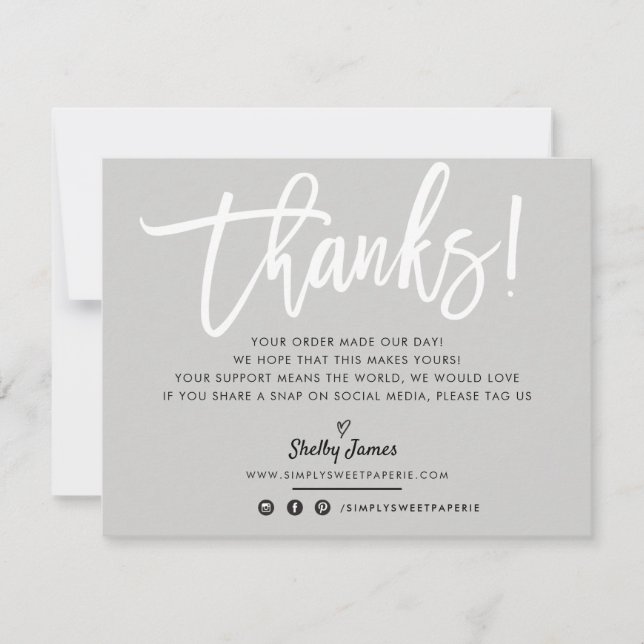 BUSINESS THANK YOU chic white script grey (Front)