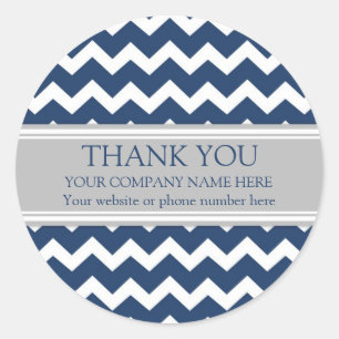 Business Thank You Company Name Blue Grey Chevron Classic Round Sticker