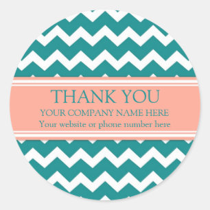 Business Thank You Company Name Coral Teal Chevron Classic Round Sticker