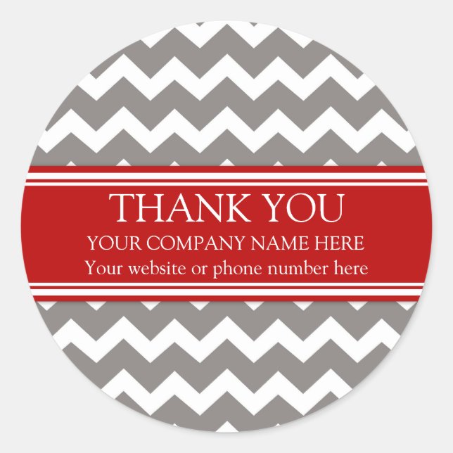 Business Thank You Company Name Red Grey Chevron Classic Round Sticker (Front)