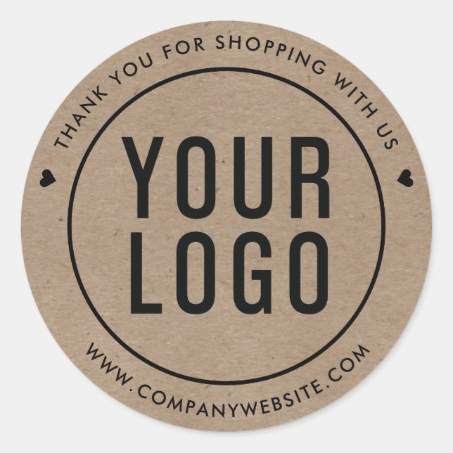 Business Thank You Custom Logo Kraft Paper  Classic Round Sticker (Front)