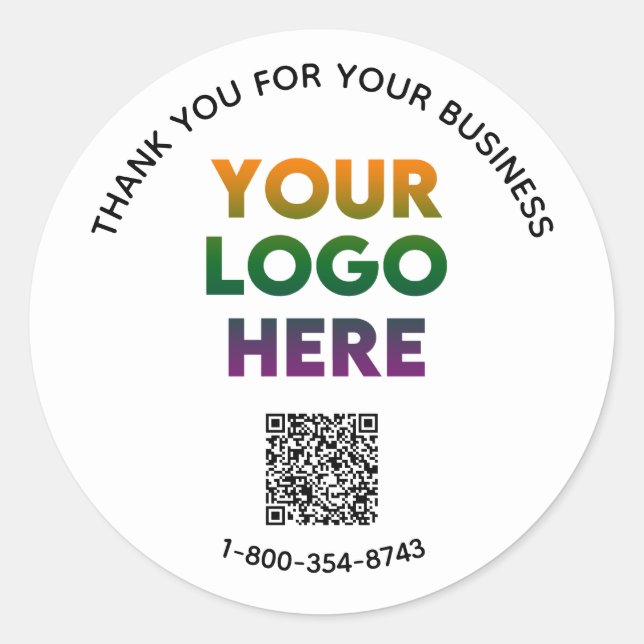Business Thank You Custom Logo QR Code  Classic Ro Round Sticker (Front)