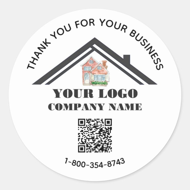 Business Thank You Custom Logo QR Code  Classic Round Sticker (Front)