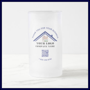 Business Thank You Custom Logo QR Code     Frosted Glass Beer Mug
