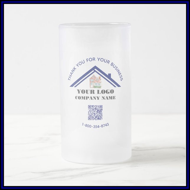 Business Thank You Custom Logo QR Code     Frosted Glass Beer Mug (Creator Uploaded)