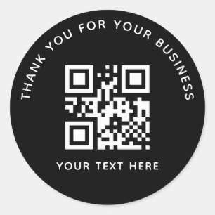 Business Thank You Custom QR Code Black Classic Round Sticker