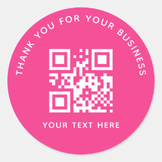 Business Thank You Custom QR Code Pink Classic Round Sticker
