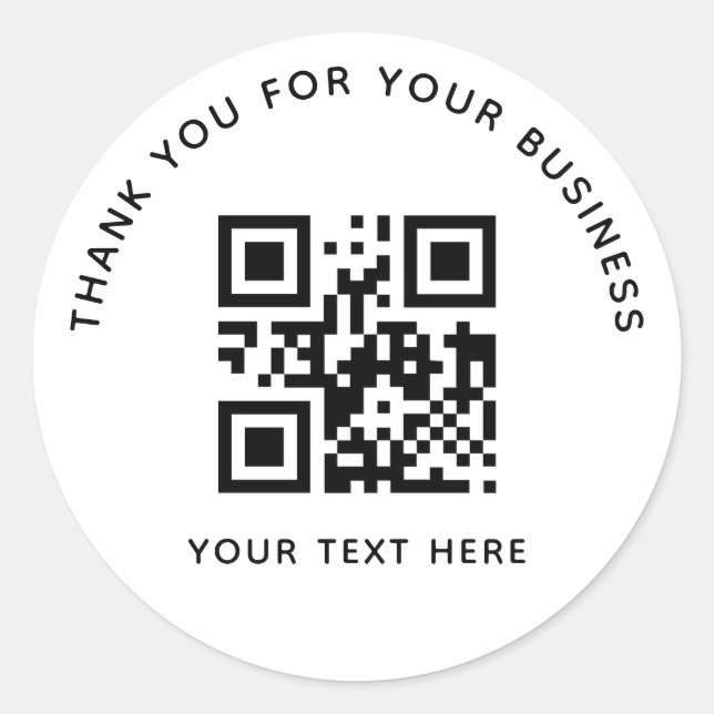 Business Thank You Custom QR Code White Classic Round Sticker (Front)