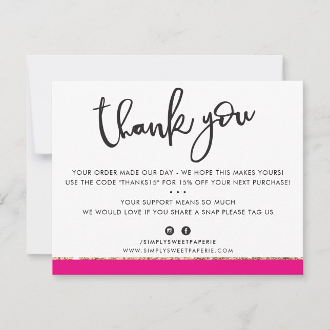 BUSINESS THANK YOU cute elegant pink gold glitter (Front)