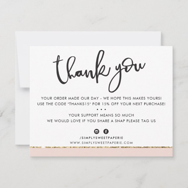 BUSINESS THANK YOU cute elegant pink gold glitter Card (Front)