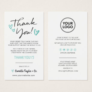 Business Thank You & Discount Code Card   Modern 