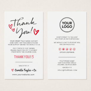 Business Thank You & Discount Code Card   Modern 