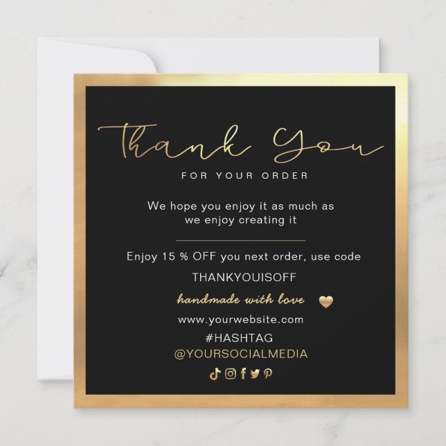 Business Thank You Elegant Black and Gold  (Front)
