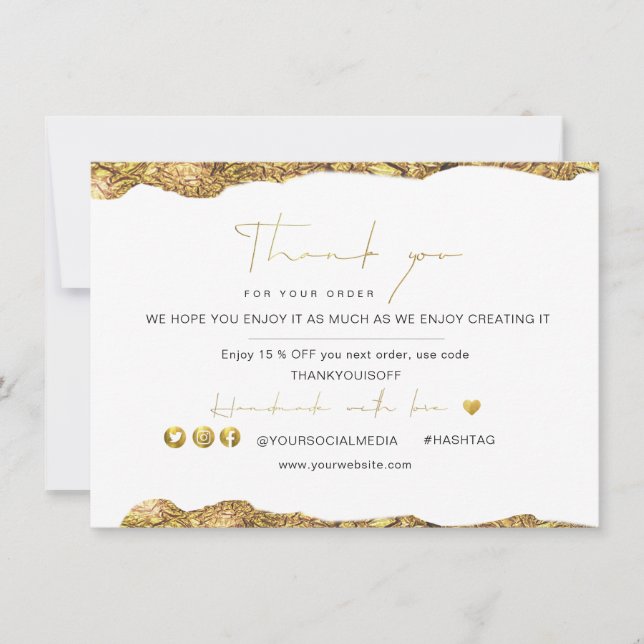 Business Thank You Elegant Black Gold Foil Logo (Front)