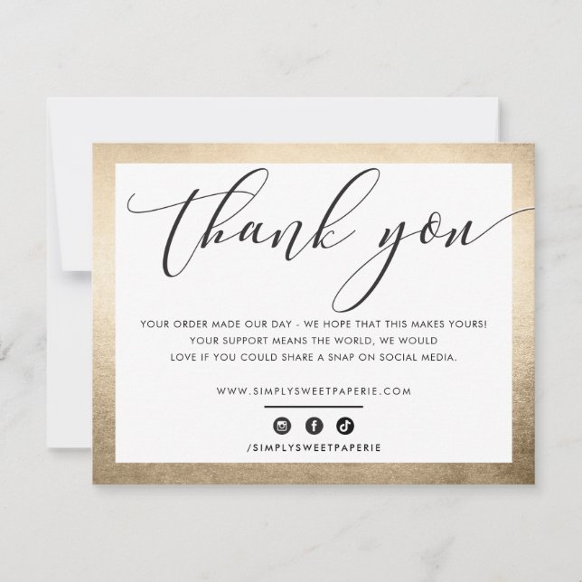 BUSINESS THANK YOU elegant black gold look LOGO Card (Front)