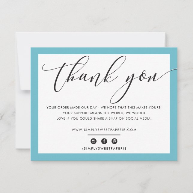 BUSINESS THANK YOU elegant black turquoise LOGO Card (Front)